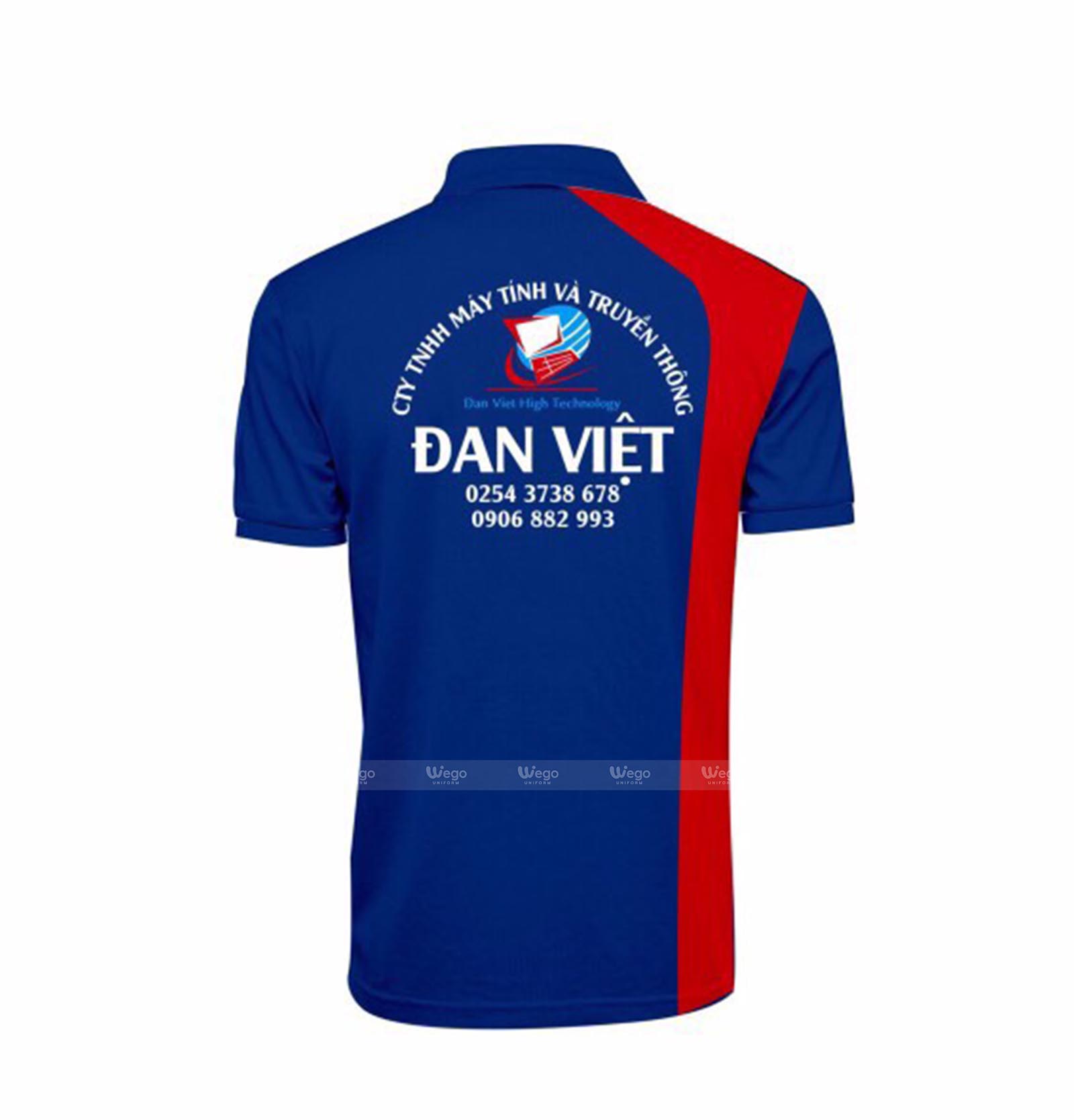 áo phông đồng phục xanh đỏ mặt sau