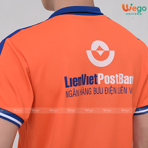 Áo phông đồng phục Strong Polo màu cam lưng áo