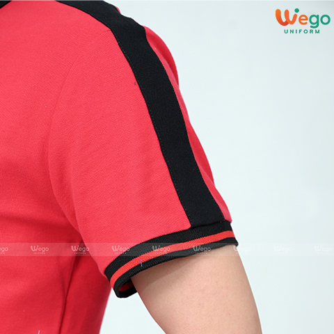 Áo phông đồng phục Strong Polo màu đỏ tay áo
