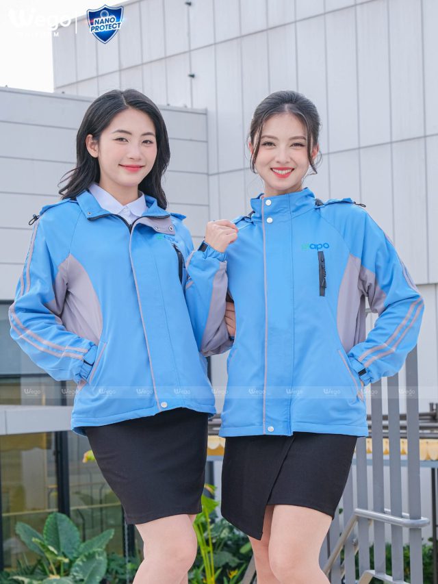 Đồng phục áo gió Nano Protect màu xanh tân đảo phối ghi