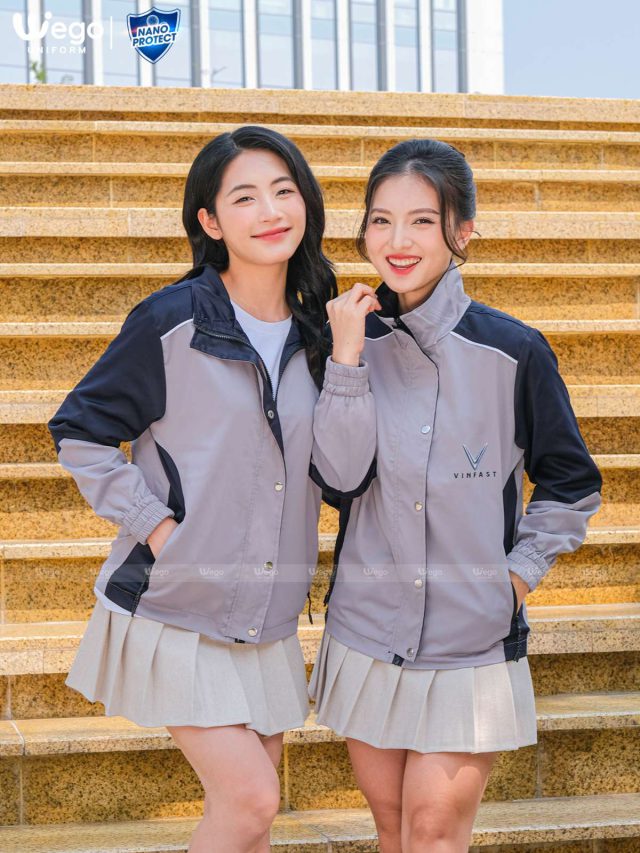 Đồng phục áo gió Nano Protect màu ghi phối đen