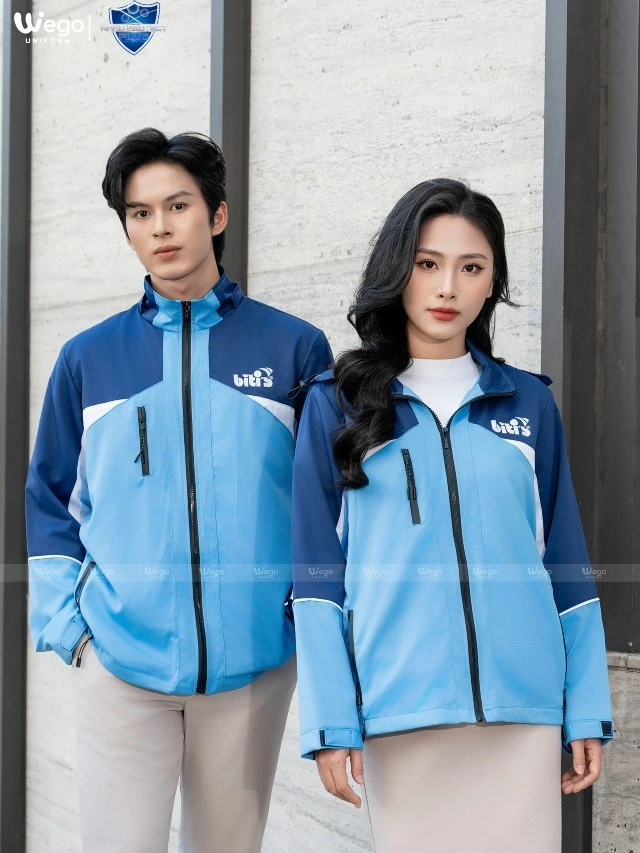 Đồng phục áo gió Nano Protect Plus màu xanh đen phối xanh tân đảo 01