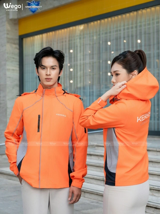 Đồng phục áo gió Nano Protect Plus màu cam phối đen và ghi 01