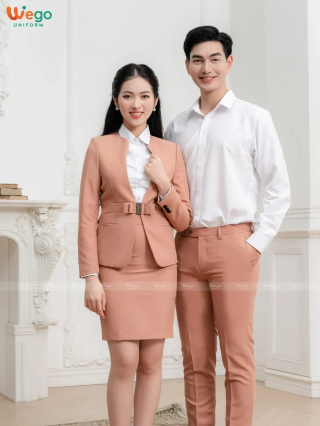 Đồng phục vest nam nữ màu nâu tây