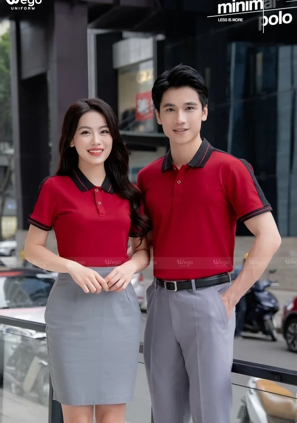 Áo phông thun đồng phục Minimal Polo: Màu đỏ đô 01