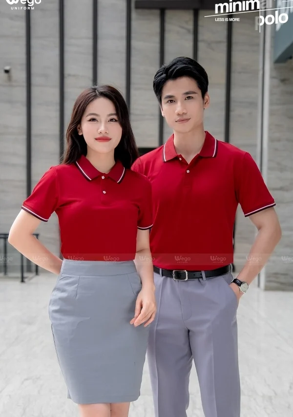 Áo phông thun đồng phục Minimal Polo: Màu đỏ đô 02