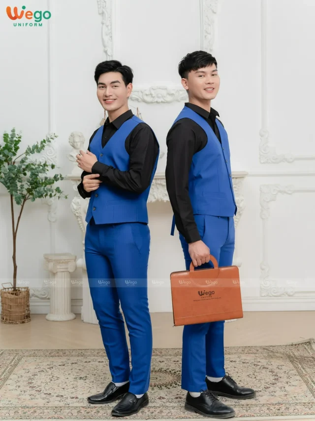Đồng phục vest nam nữ màu xanh bích