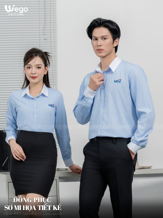 Đồng phục áo sơ mi kẻ xanh trắng Bitis
