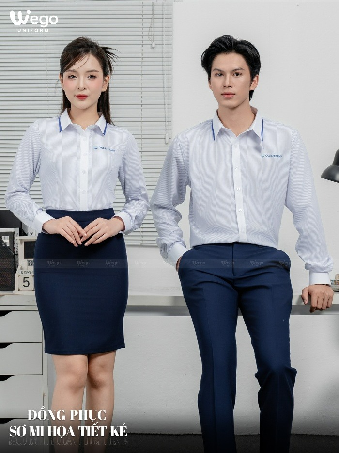 Đồng phục áo sơ mi kẻ xanh trắng Ocean Bank